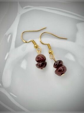 Garnet Earrings with Gold Plated 925 Sterling Silver Hooks